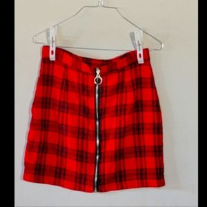 Plaid print zip skirt